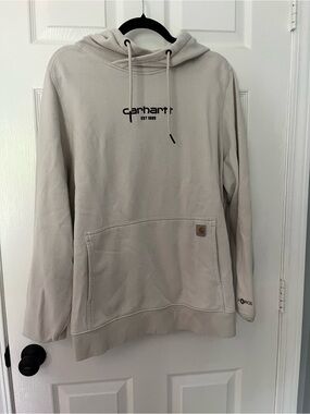 Carhartt Men’s Relaxed Fit Sandstone Logo Hoodie - Cream- XXL